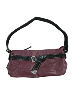 Y2k Shoulder Bag Maroon Black Belt Buckle Detail East West Purse Grunge Baddie